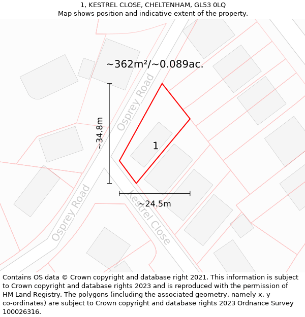 1, KESTREL CLOSE, CHELTENHAM, GL53 0LQ: Plot and title map