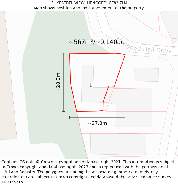 1, KESTREL VIEW, HENGOED, CF82 7LN: Plot and title map