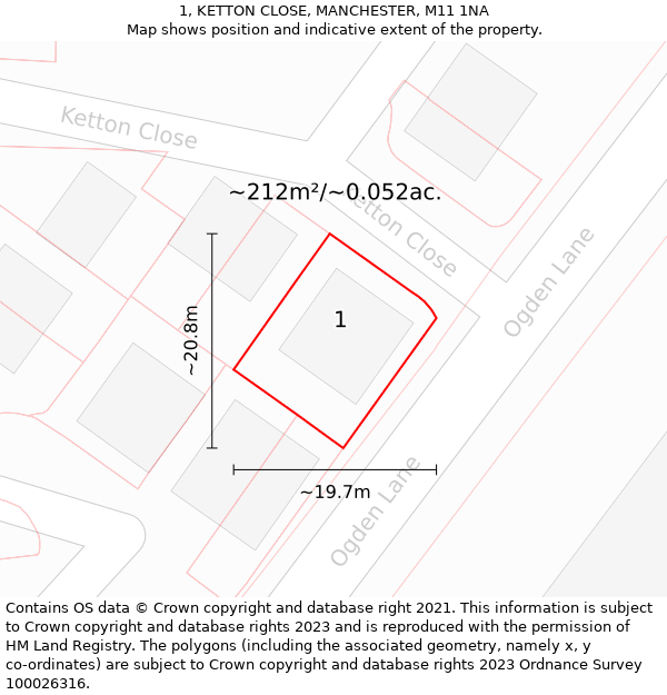 1, KETTON CLOSE, MANCHESTER, M11 1NA: Plot and title map