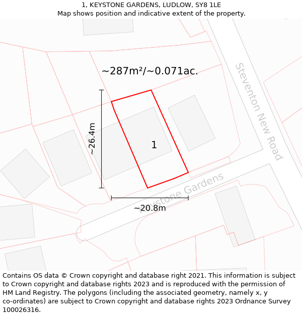 1, KEYSTONE GARDENS, LUDLOW, SY8 1LE: Plot and title map