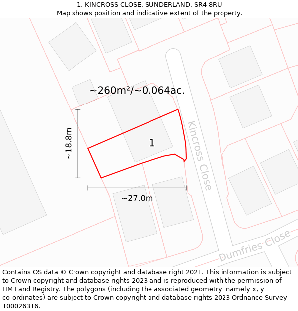 1, KINCROSS CLOSE, SUNDERLAND, SR4 8RU: Plot and title map