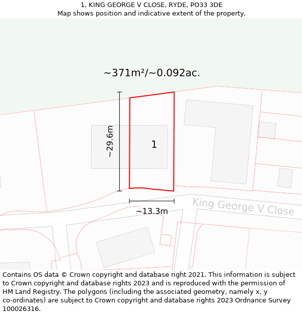 1, KING GEORGE V CLOSE, RYDE, PO33 3DE: Plot and title map