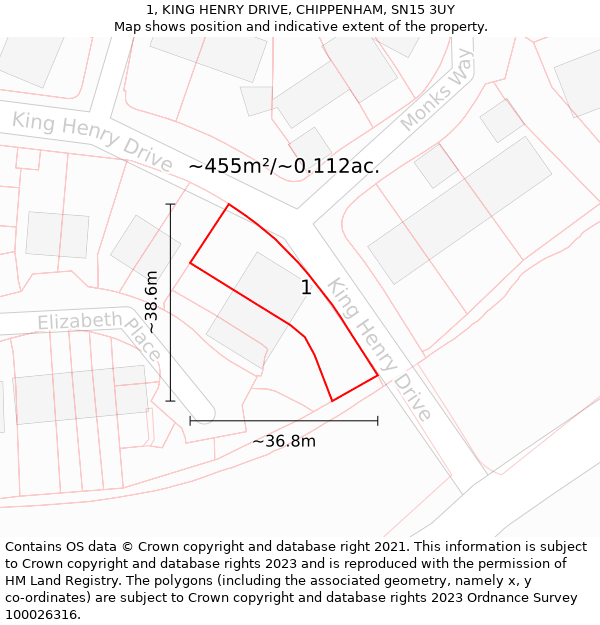 1, KING HENRY DRIVE, CHIPPENHAM, SN15 3UY: Plot and title map