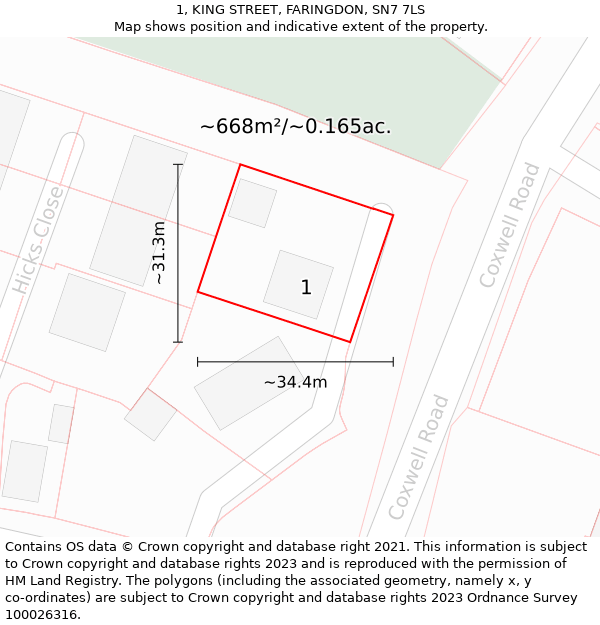 1, KING STREET, FARINGDON, SN7 7LS: Plot and title map