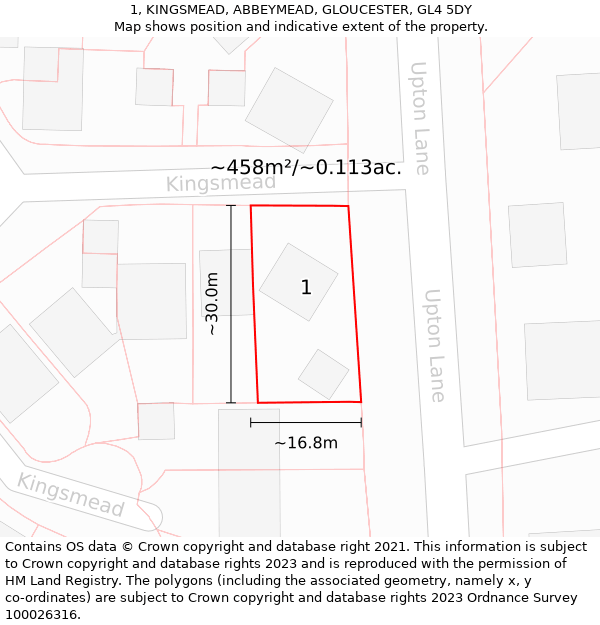 1, KINGSMEAD, ABBEYMEAD, GLOUCESTER, GL4 5DY: Plot and title map