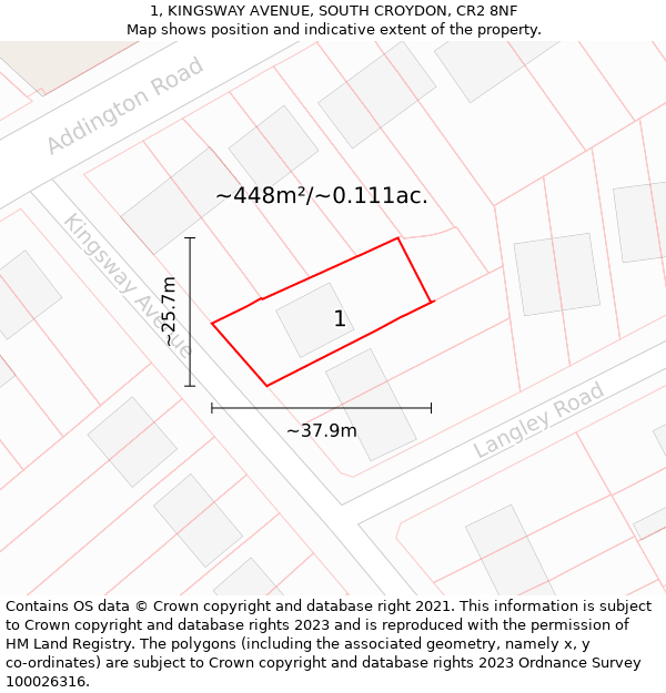 1, KINGSWAY AVENUE, SOUTH CROYDON, CR2 8NF: Plot and title map