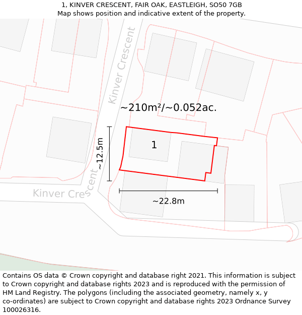 1, KINVER CRESCENT, FAIR OAK, EASTLEIGH, SO50 7GB: Plot and title map