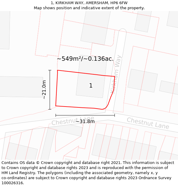 1, KIRKHAM WAY, AMERSHAM, HP6 6FW: Plot and title map