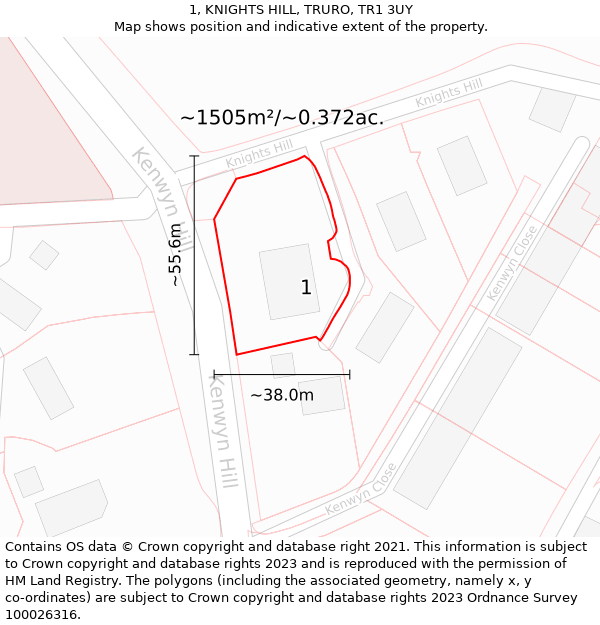 1, KNIGHTS HILL, TRURO, TR1 3UY: Plot and title map