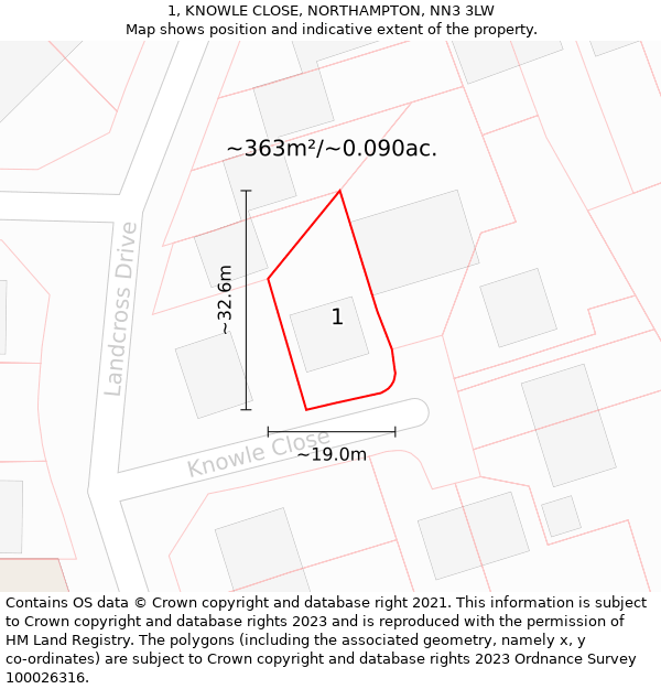 1, KNOWLE CLOSE, NORTHAMPTON, NN3 3LW: Plot and title map