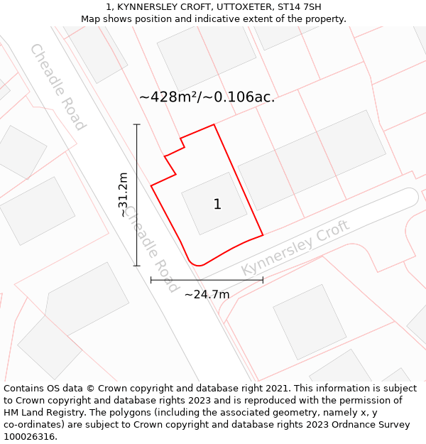 1, KYNNERSLEY CROFT, UTTOXETER, ST14 7SH: Plot and title map