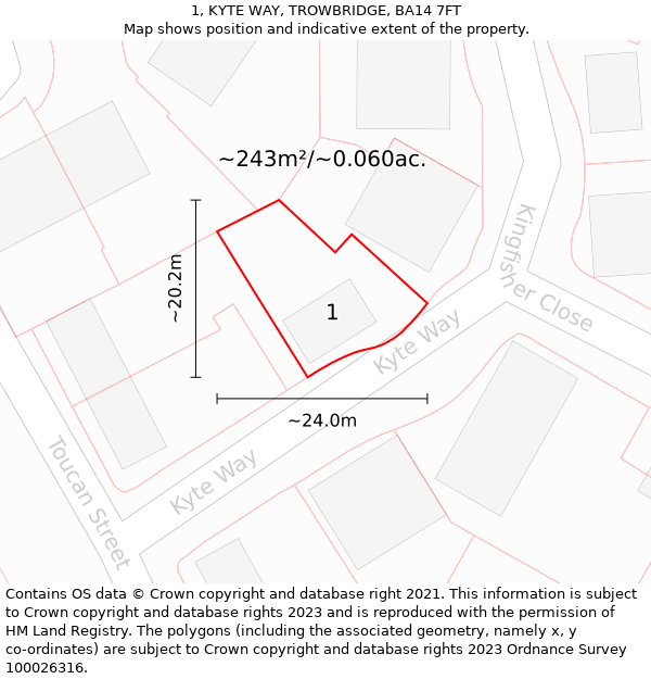 1, KYTE WAY, TROWBRIDGE, BA14 7FT: Plot and title map