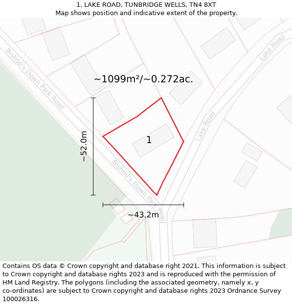 1, LAKE ROAD, TUNBRIDGE WELLS, TN4 8XT: Plot and title map