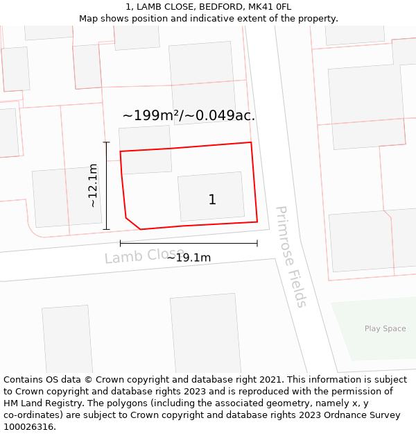 1, LAMB CLOSE, BEDFORD, MK41 0FL: Plot and title map