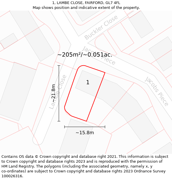 1, LAMBE CLOSE, FAIRFORD, GL7 4FL: Plot and title map