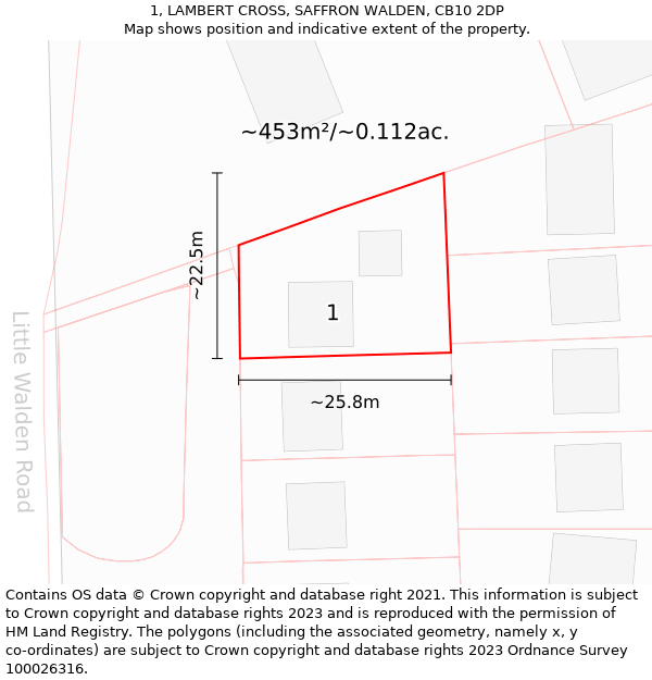 1, LAMBERT CROSS, SAFFRON WALDEN, CB10 2DP: Plot and title map