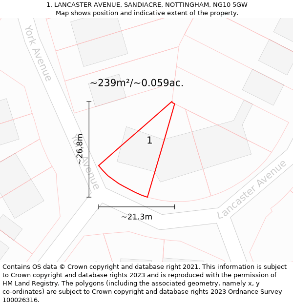 1, LANCASTER AVENUE, SANDIACRE, NOTTINGHAM, NG10 5GW: Plot and title map