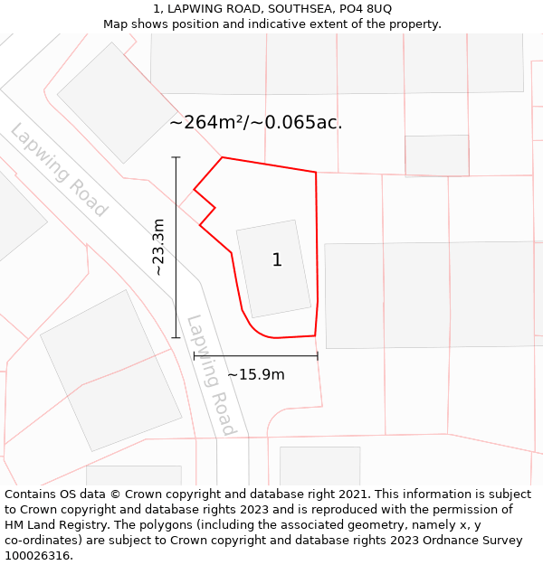 1, LAPWING ROAD, SOUTHSEA, PO4 8UQ: Plot and title map