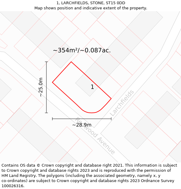 1, LARCHFIELDS, STONE, ST15 0DD: Plot and title map