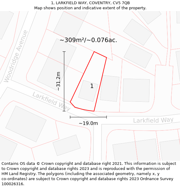 1, LARKFIELD WAY, COVENTRY, CV5 7QB: Plot and title map