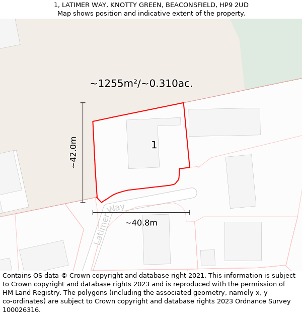 1, LATIMER WAY, KNOTTY GREEN, BEACONSFIELD, HP9 2UD: Plot and title map