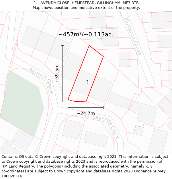 1, LAVENDA CLOSE, HEMPSTEAD, GILLINGHAM, ME7 3TB: Plot and title map