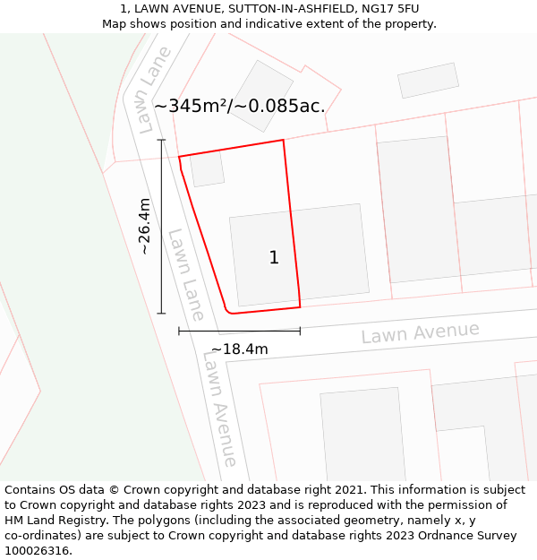 1, LAWN AVENUE, SUTTON-IN-ASHFIELD, NG17 5FU: Plot and title map