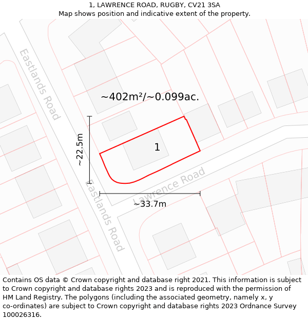 1, LAWRENCE ROAD, RUGBY, CV21 3SA: Plot and title map