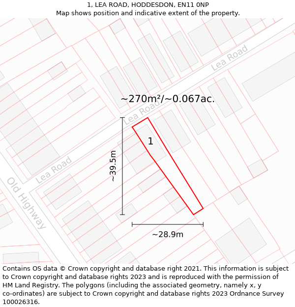 1, LEA ROAD, HODDESDON, EN11 0NP: Plot and title map