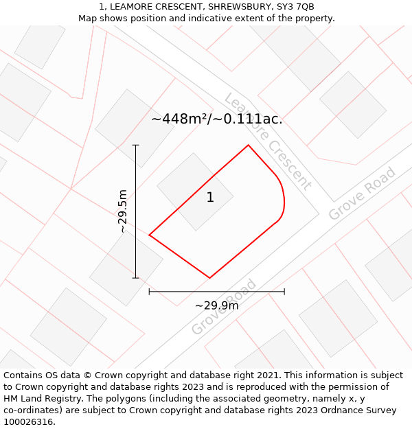 1, LEAMORE CRESCENT, SHREWSBURY, SY3 7QB: Plot and title map