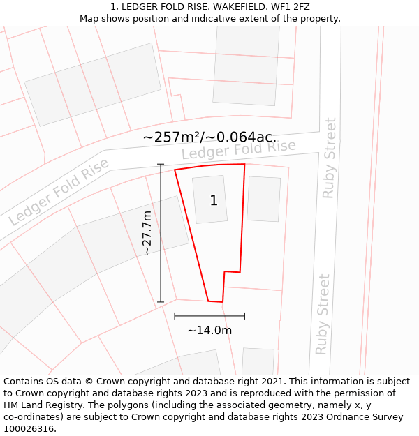 1, LEDGER FOLD RISE, WAKEFIELD, WF1 2FZ: Plot and title map