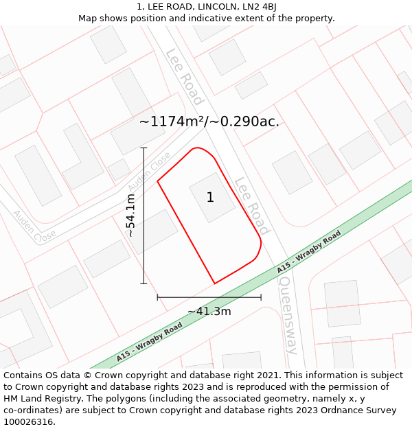1, LEE ROAD, LINCOLN, LN2 4BJ: Plot and title map