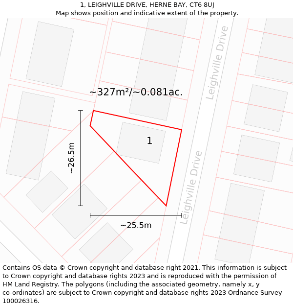 1, LEIGHVILLE DRIVE, HERNE BAY, CT6 8UJ: Plot and title map