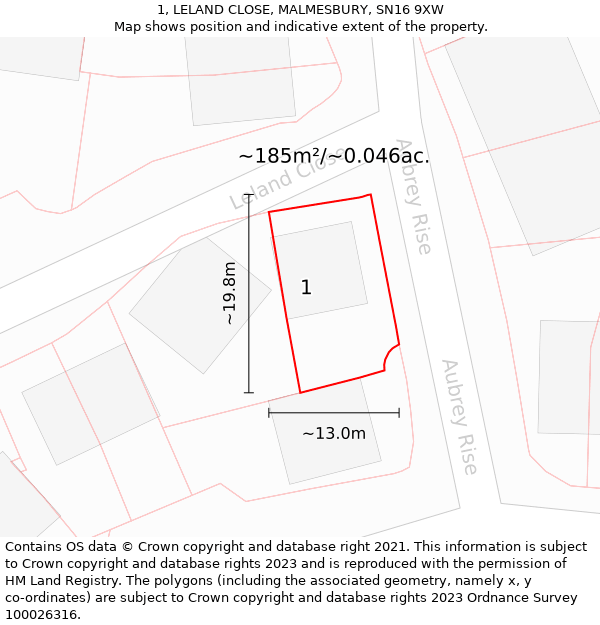 1, LELAND CLOSE, MALMESBURY, SN16 9XW: Plot and title map