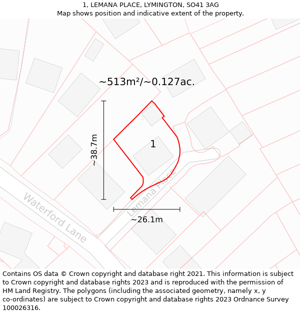 1, LEMANA PLACE, LYMINGTON, SO41 3AG: Plot and title map