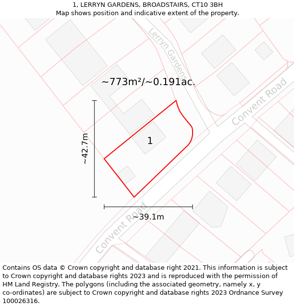 1, LERRYN GARDENS, BROADSTAIRS, CT10 3BH: Plot and title map