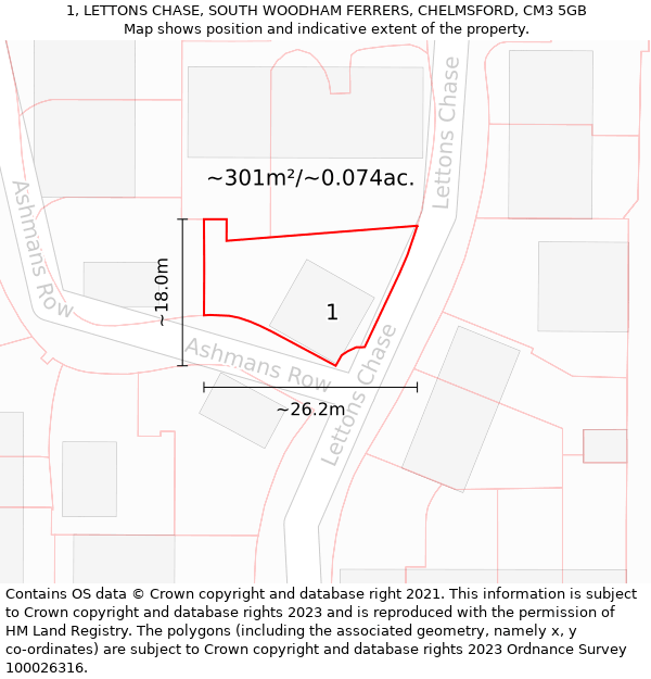 1, LETTONS CHASE, SOUTH WOODHAM FERRERS, CHELMSFORD, CM3 5GB: Plot and title map