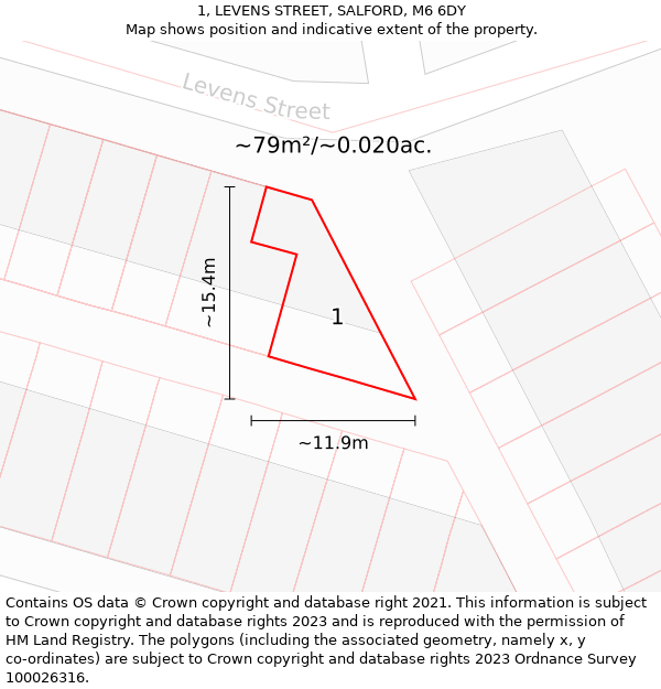 1, LEVENS STREET, SALFORD, M6 6DY: Plot and title map