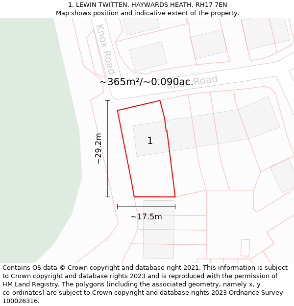 1, LEWIN TWITTEN, HAYWARDS HEATH, RH17 7EN: Plot and title map