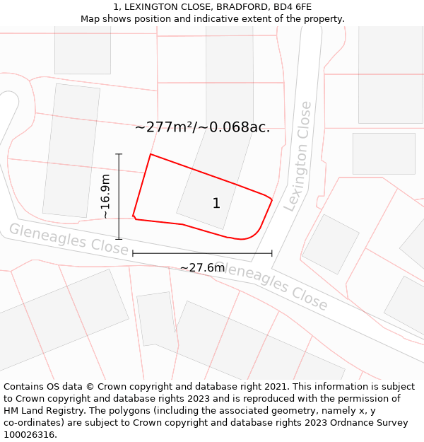 1, LEXINGTON CLOSE, BRADFORD, BD4 6FE: Plot and title map