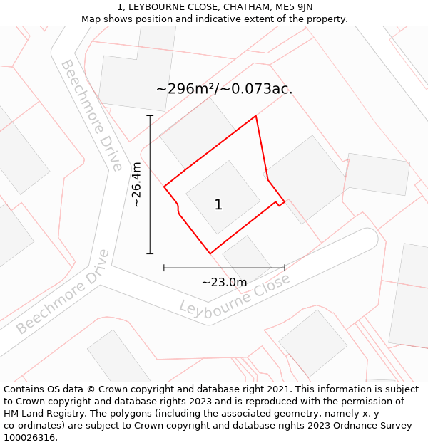 1, LEYBOURNE CLOSE, CHATHAM, ME5 9JN: Plot and title map