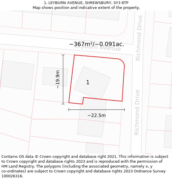 1, LEYBURN AVENUE, SHREWSBURY, SY3 8TP: Plot and title map