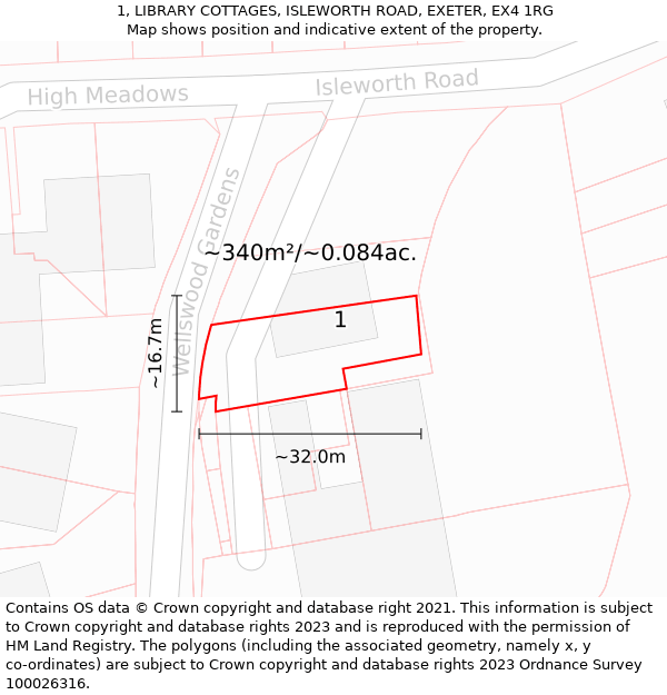 1, LIBRARY COTTAGES, ISLEWORTH ROAD, EXETER, EX4 1RG: Plot and title map