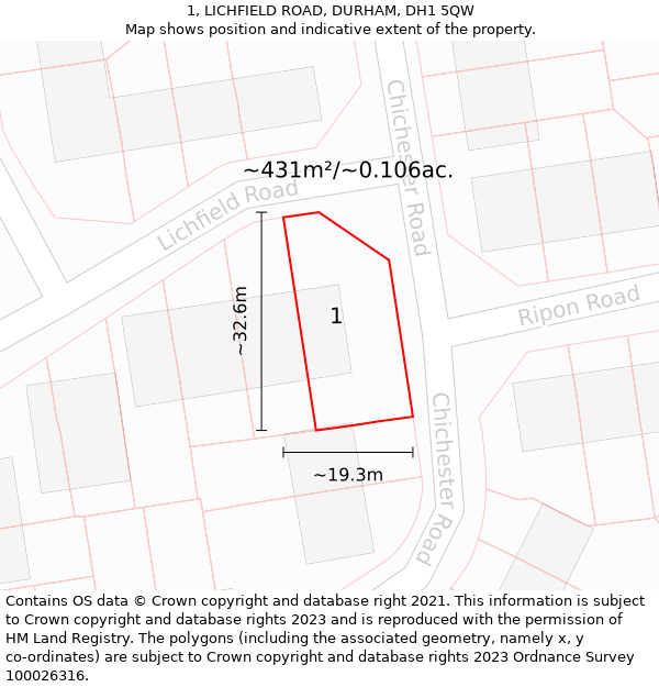 1, LICHFIELD ROAD, DURHAM, DH1 5QW: Plot and title map