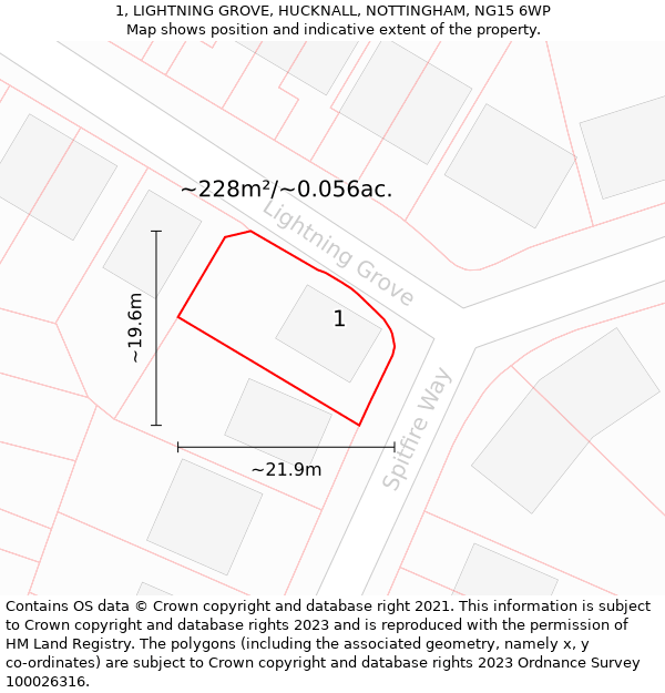 1, LIGHTNING GROVE, HUCKNALL, NOTTINGHAM, NG15 6WP: Plot and title map