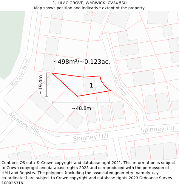 1, LILAC GROVE, WARWICK, CV34 5SU: Plot and title map