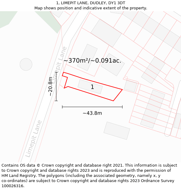 1, LIMEPIT LANE, DUDLEY, DY1 3DT: Plot and title map