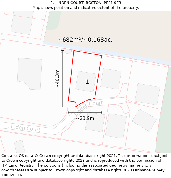 1, LINDEN COURT, BOSTON, PE21 9EB: Plot and title map