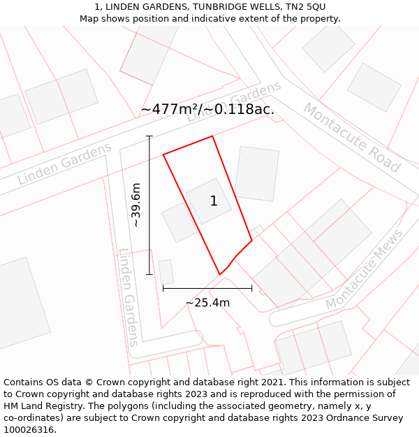 1, LINDEN GARDENS, TUNBRIDGE WELLS, TN2 5QU: Plot and title map