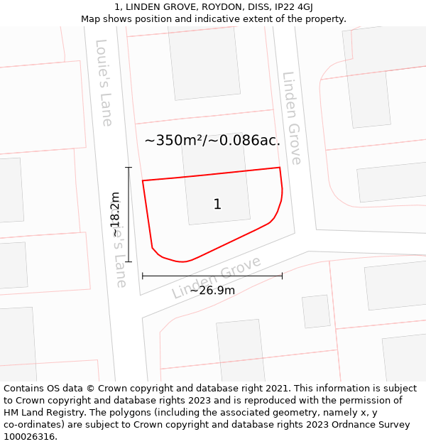 1, LINDEN GROVE, ROYDON, DISS, IP22 4GJ: Plot and title map